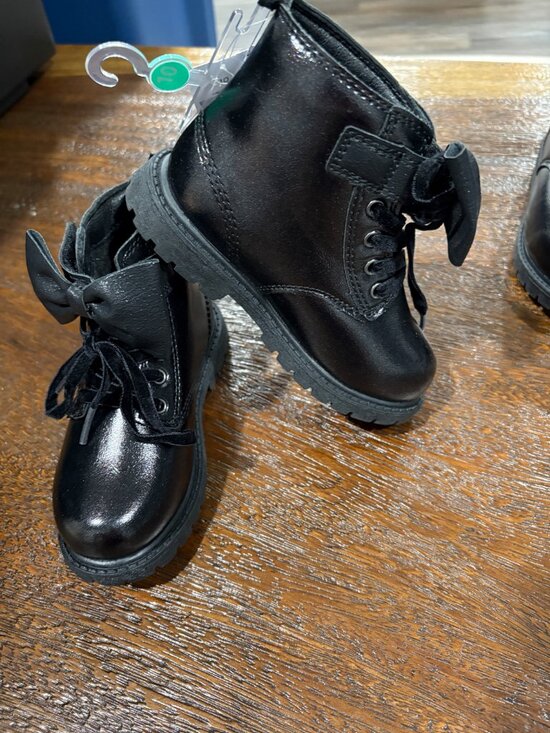 Carter's Other - Carter's Girl's Black sparkle & bow black combat lace up boots shoes NEW
